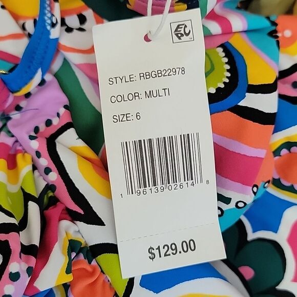 Bleu Rod Beattie Paisley Floral Print Shirred Bandeau One Piece Swimsuit size 6 - Picture 8 of 16